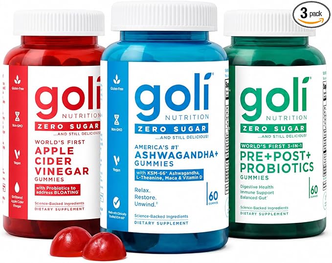 Goli Zero Sugar Trio 3-bottle gummy supplement set