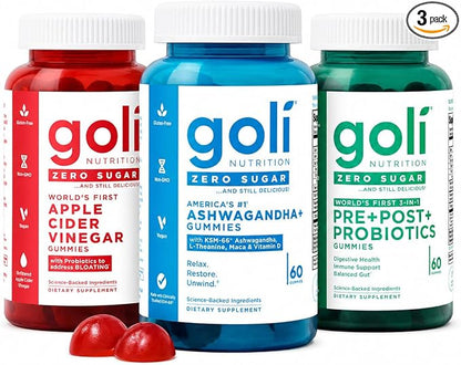 Goli Zero Sugar Trio 3-bottle gummy supplement set