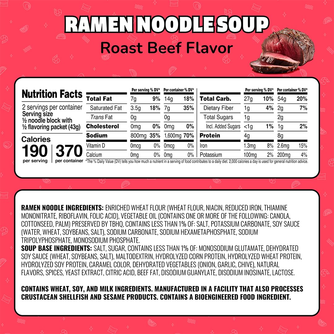 Maruchan roast beef noodle soup in 3 oz packs