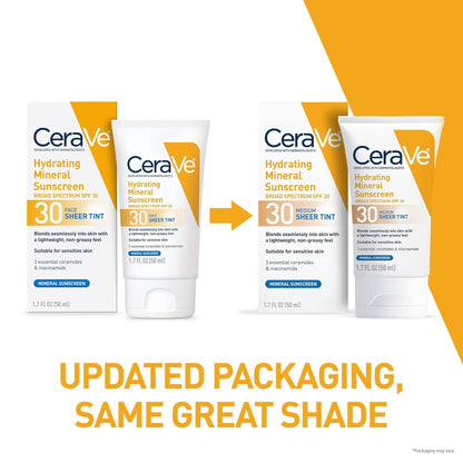 CeraVe hydrating sheer tint facial sunscreen tube