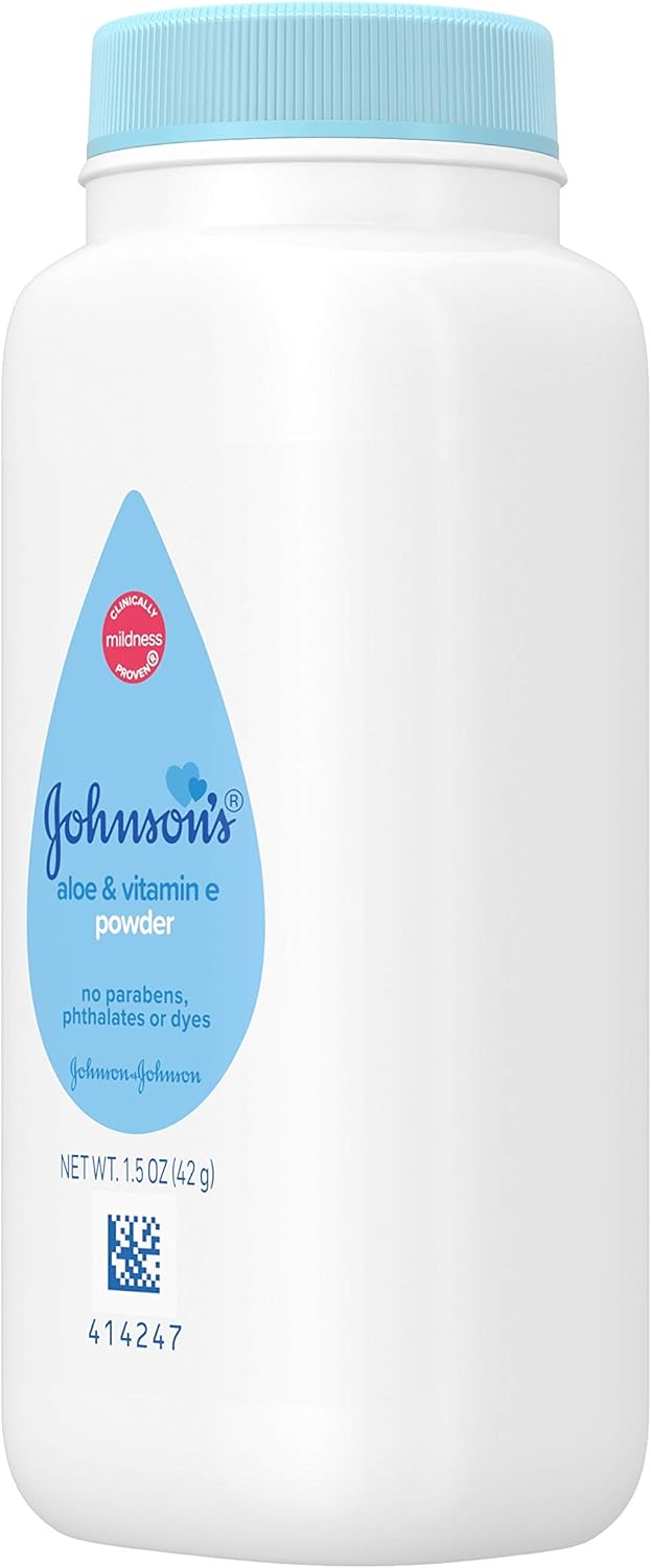 Johnson's Baby Cornstarch Baby Powder with Aloe and Vitamin E for Delicate Skin, Hypoallergenic, No Addded Parabens, and Dyes for Gentle Baby Skin Care, Baby Essentials, 1.5 oz
