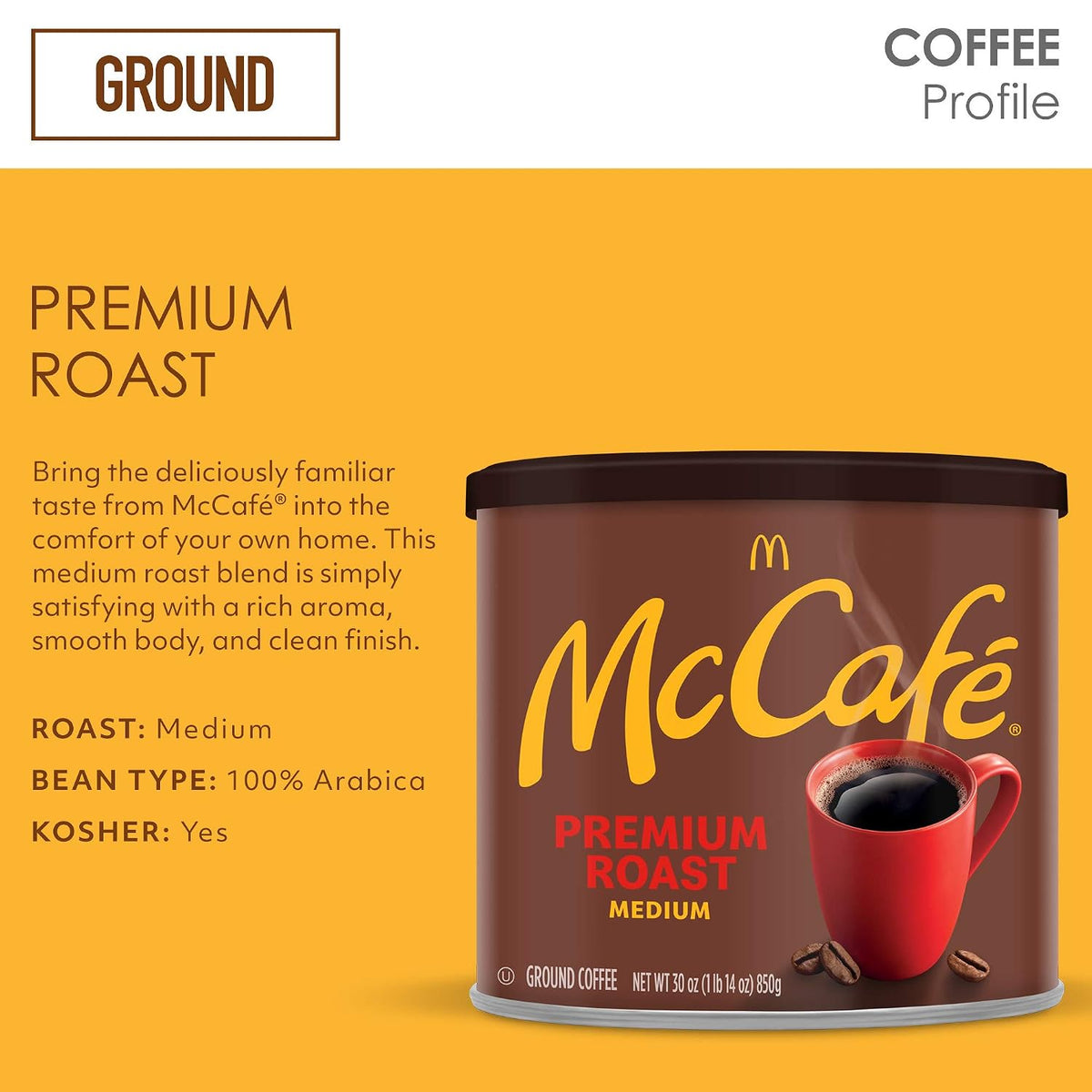 McCafe caffeinated ground coffee in large pantry canister