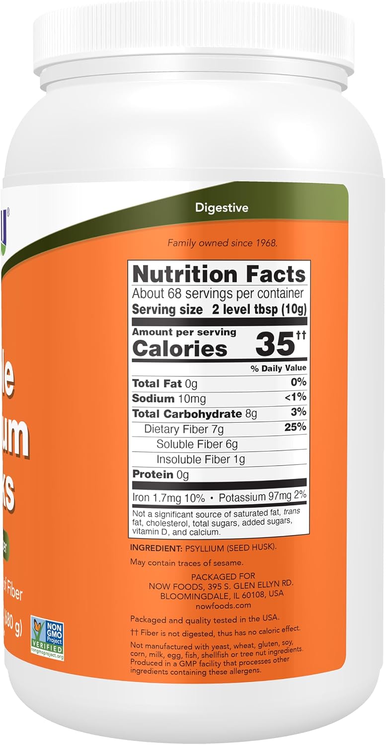 NOW Supplements psyllium husks fiber powder jar