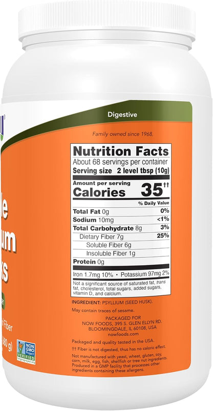 NOW Supplements psyllium husks fiber powder jar