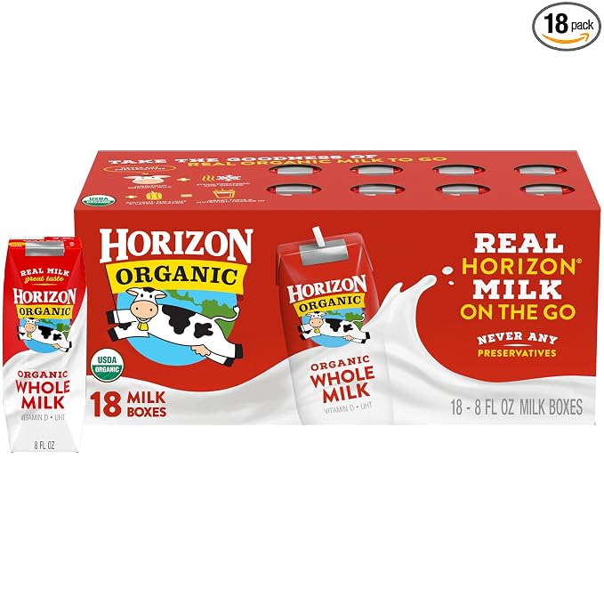 Horizon Organic shelf stable whole milk boxes pack of 18
