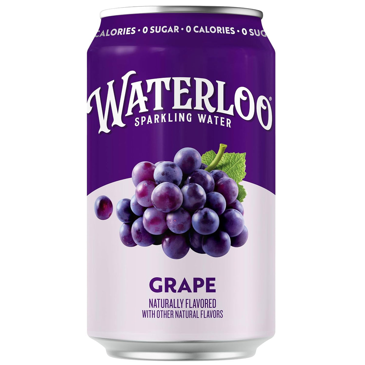 Waterloo zero sugar grape sparkling water cans