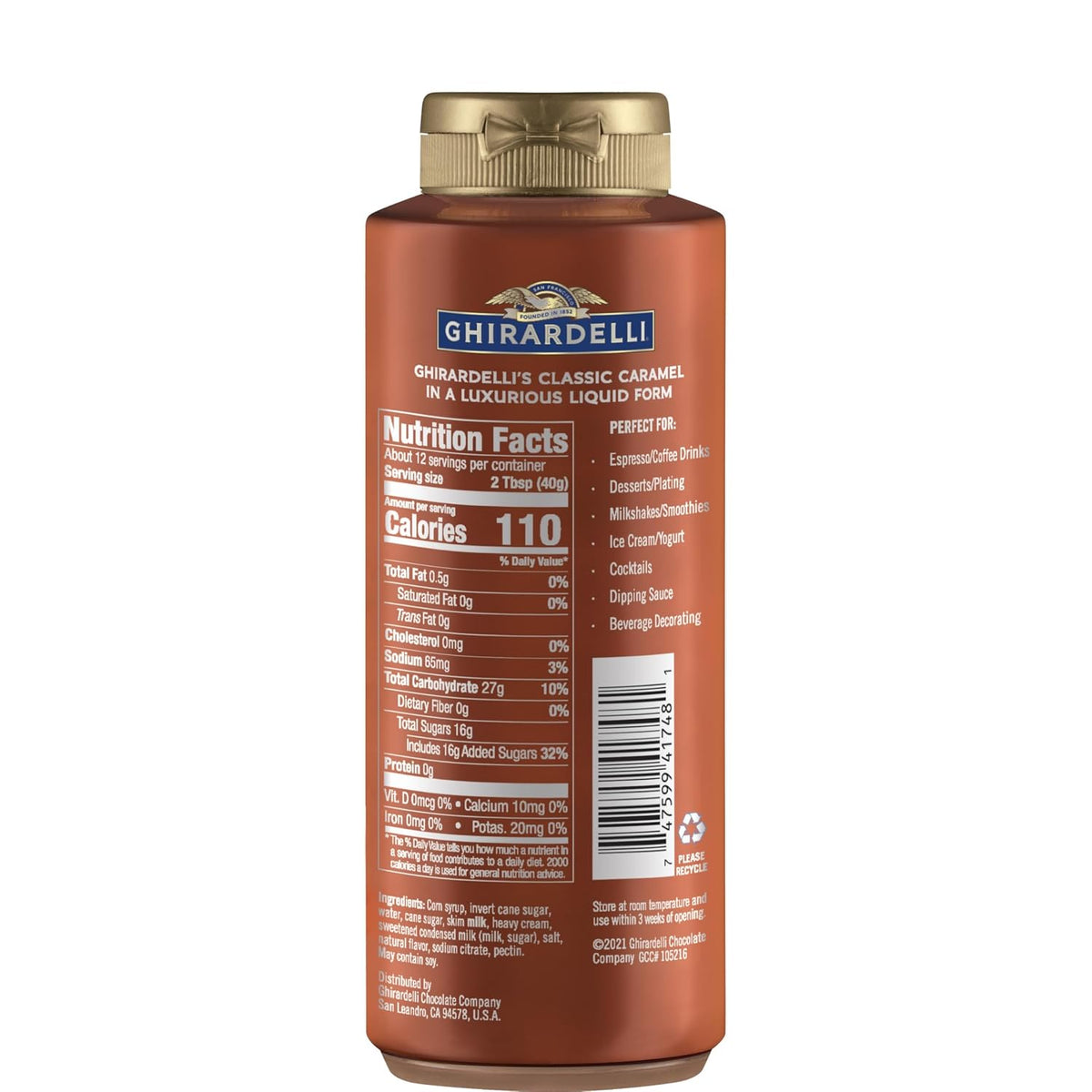 Caramel sauce for coffee and espresso drinks