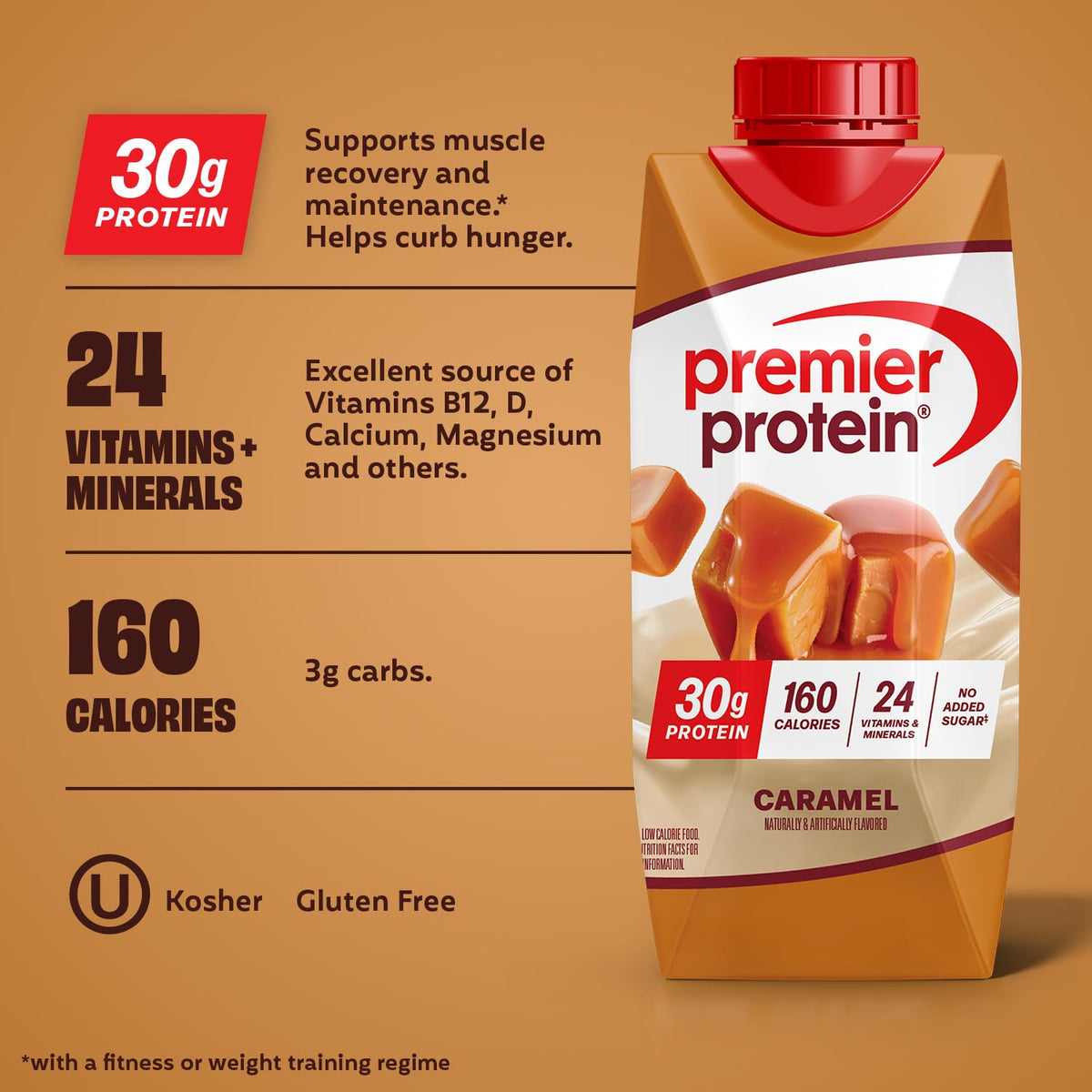 Premier Protein low sugar caramel protein shake