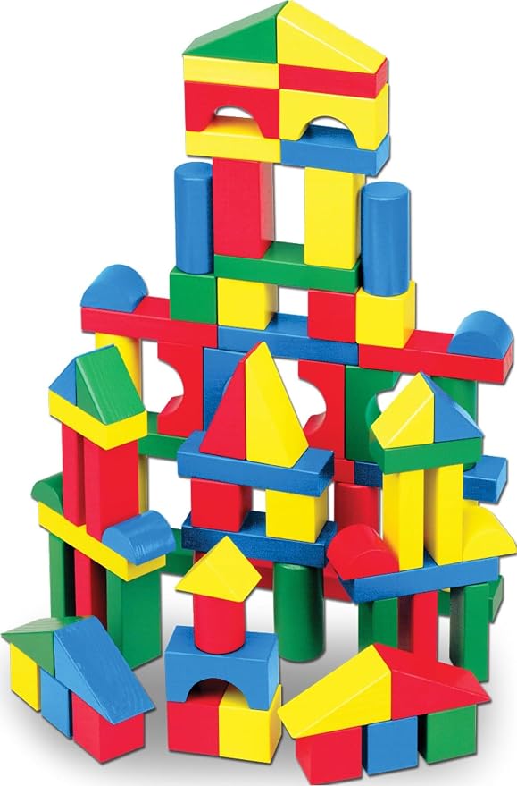 Melissa & Doug wooden building blocks set with storage box