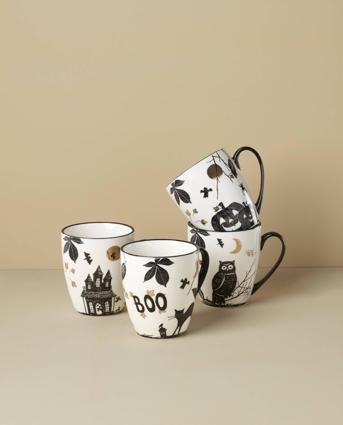 Haunted Halloween mug set with spooky seasonal designs