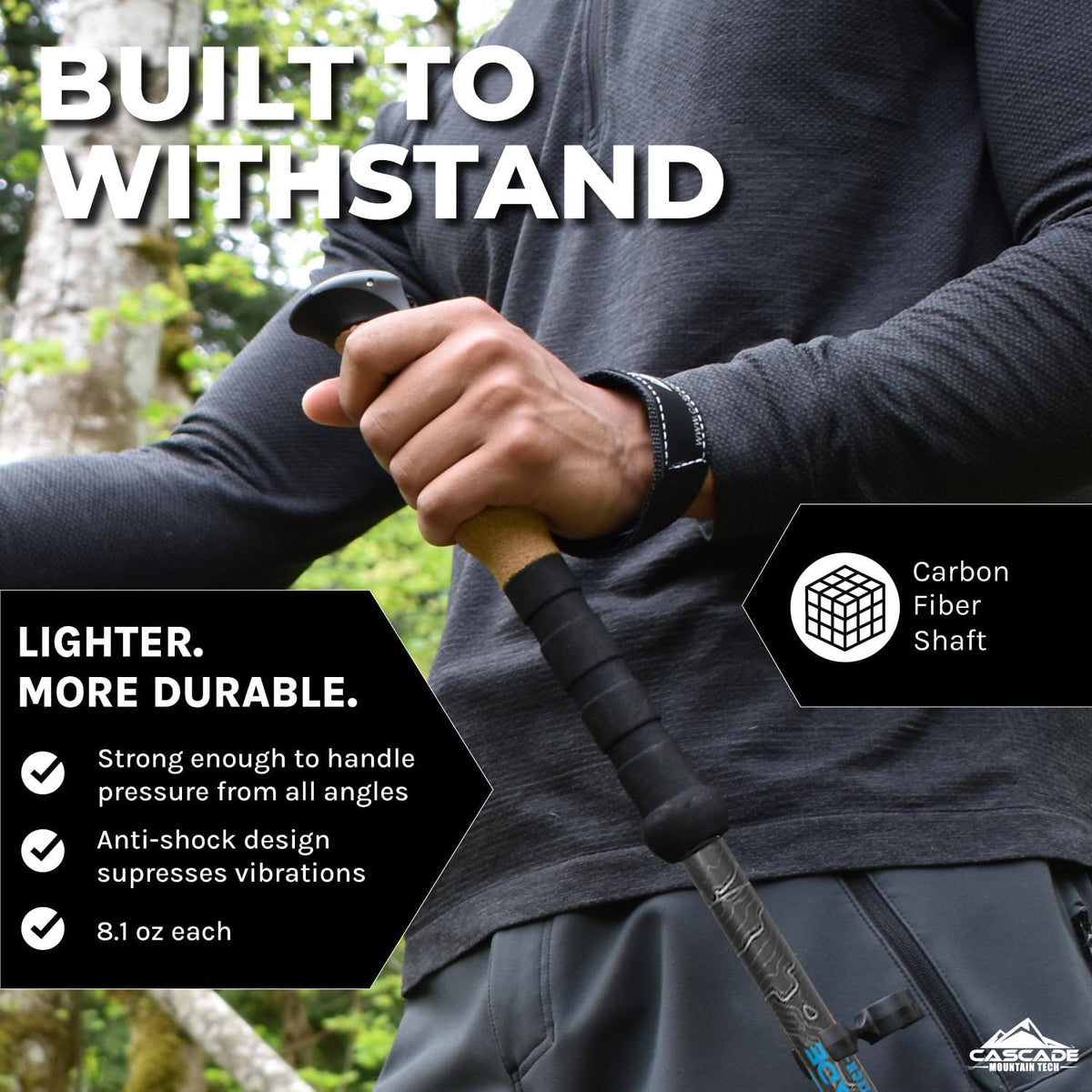 Carbon fiber hiking poles with quick adjustable locks