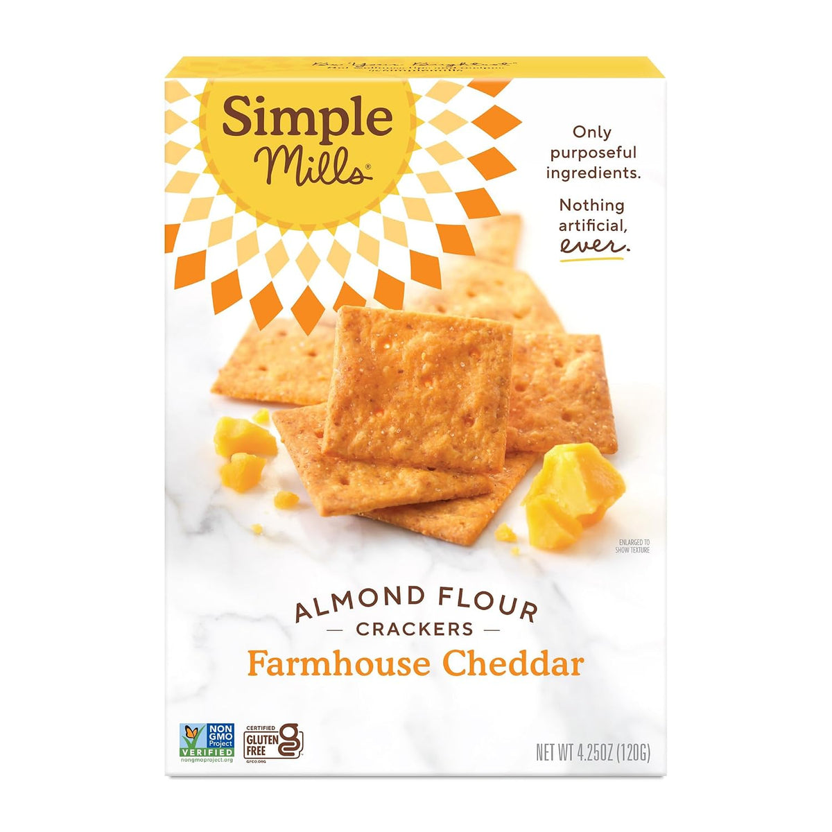 Simple Mills almond flour cheddar crackers front view