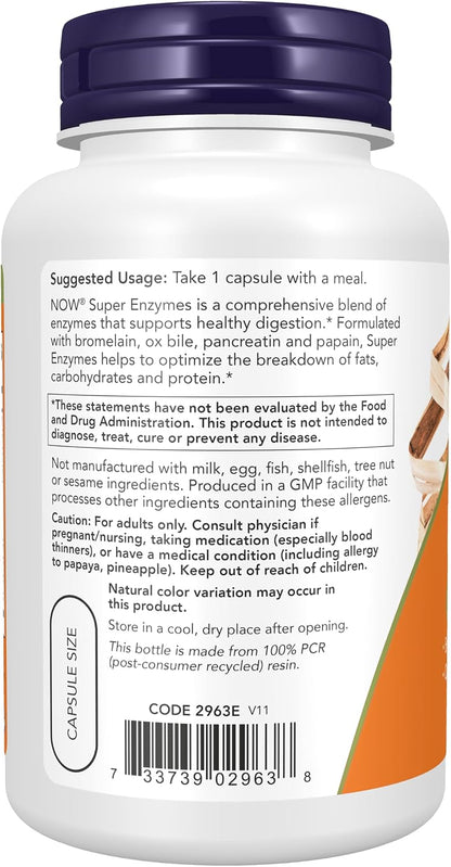 NOW Super Enzymes capsule supplement packaging