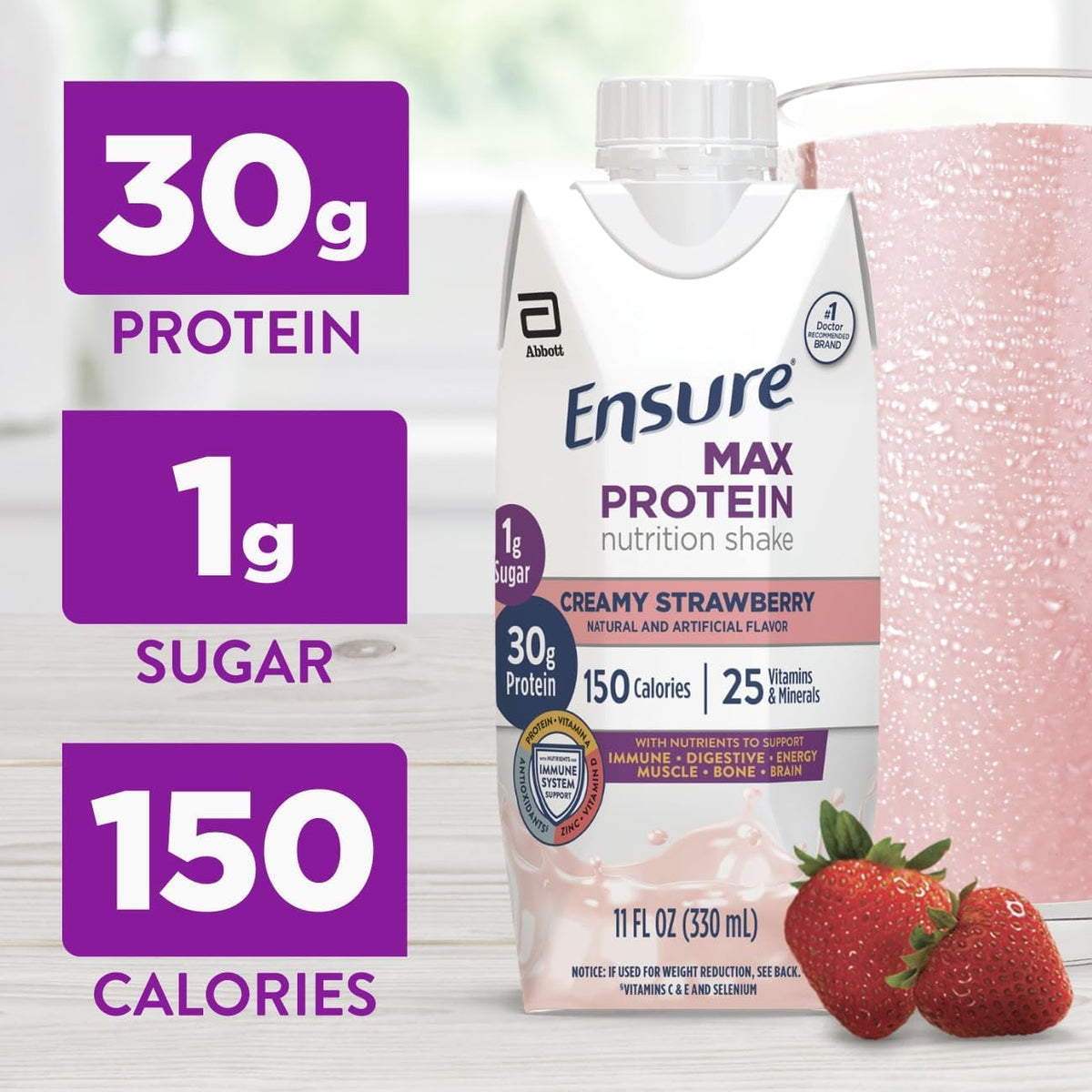 Ensure Max Protein 30g protein strawberry shake bottle
