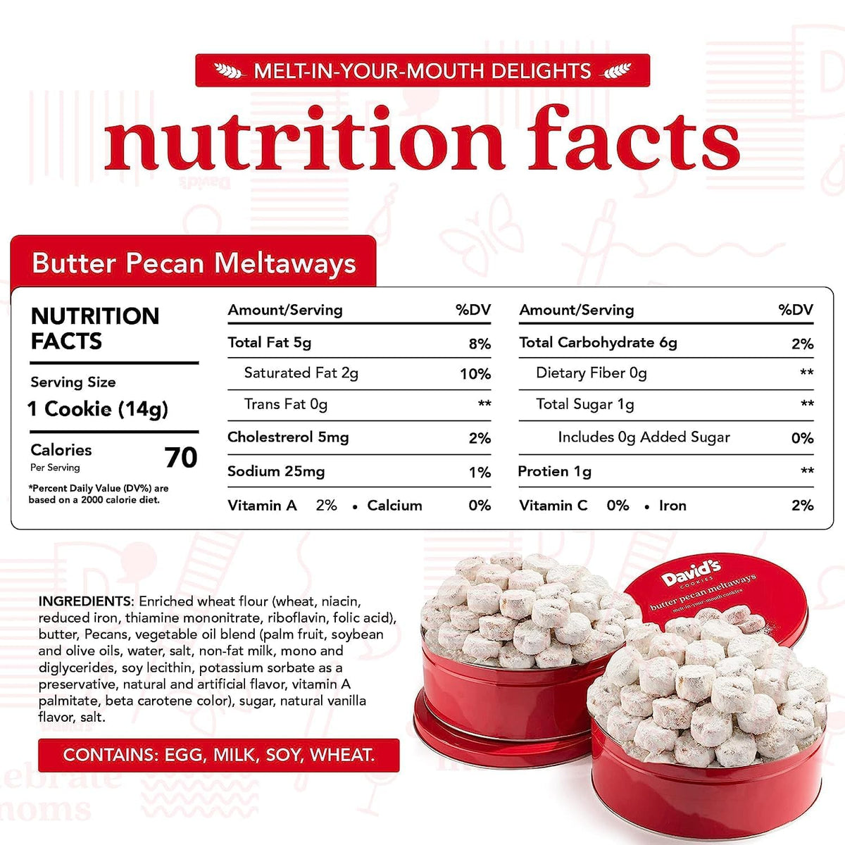 Butter Pecan Meltaways soft cookies by David's Cookies