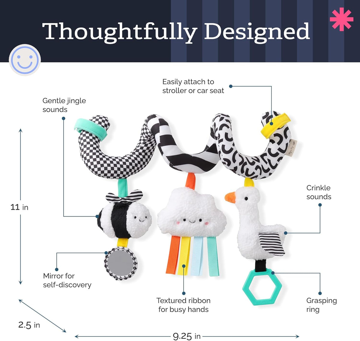 High contrast baby travel toy for car seats