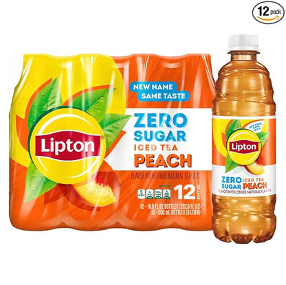 Lipton Zero Sugar Peach Iced Tea 12 pack bottles