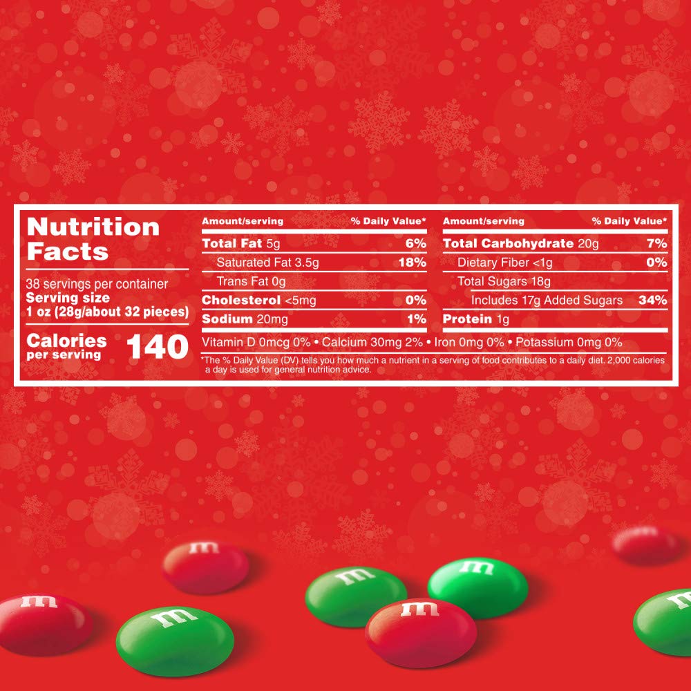 Red and green M&M'S milk chocolate candy for holidays