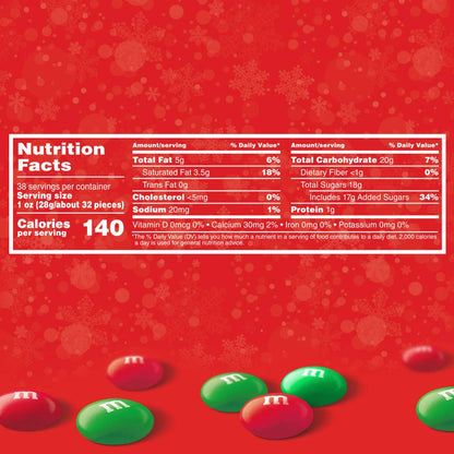 Red and green M&M'S milk chocolate candy for holidays