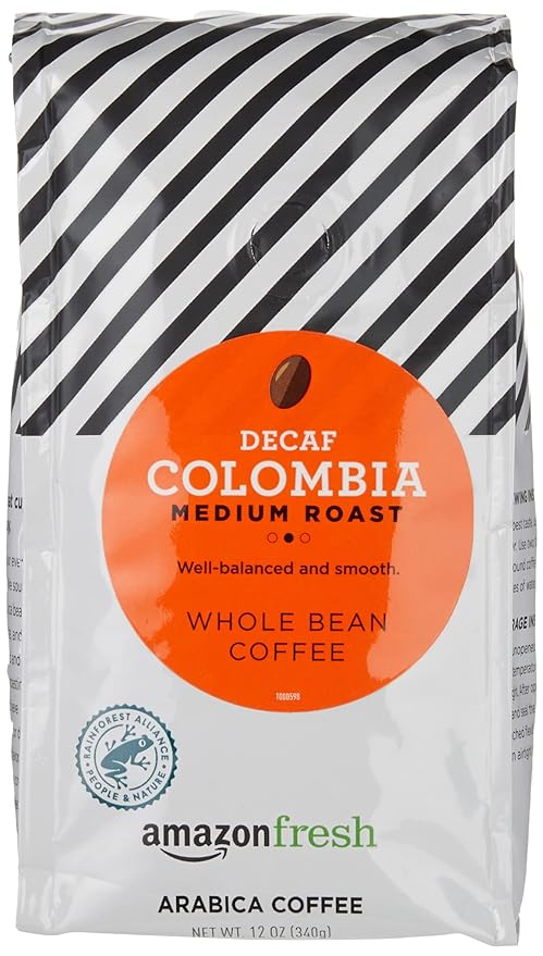Amazon Fresh Decaf Colombia whole bean coffee bag