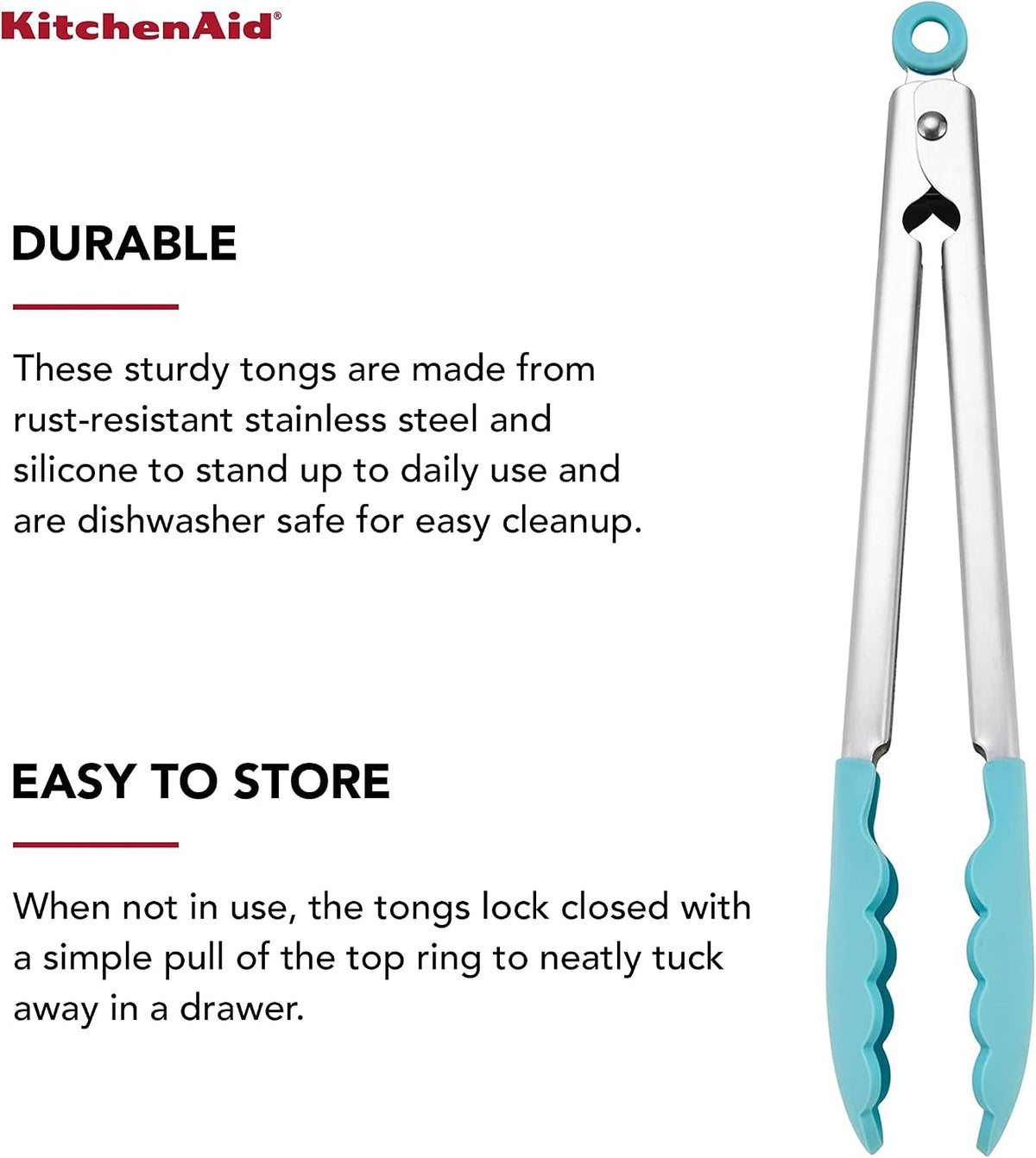 Aqua Sky KitchenAid tongs for safe cookware use