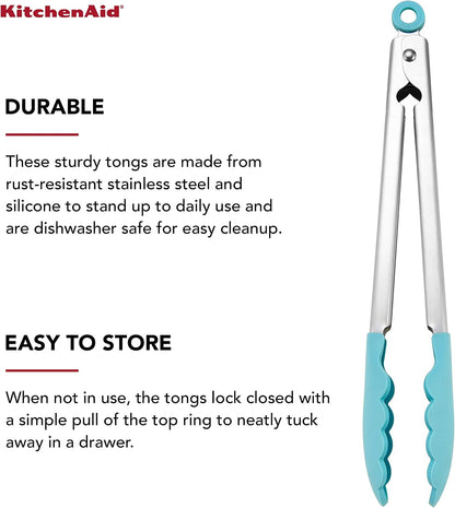Aqua Sky KitchenAid tongs for safe cookware use