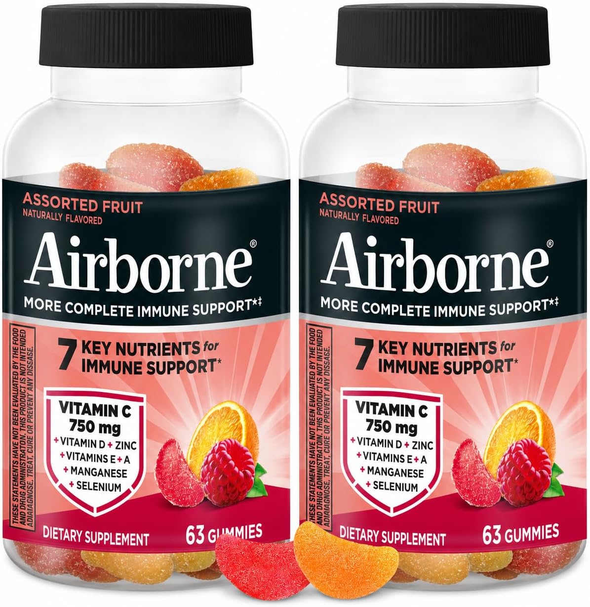 Airborne 750mg Vitamin C gummies assorted fruit flavor