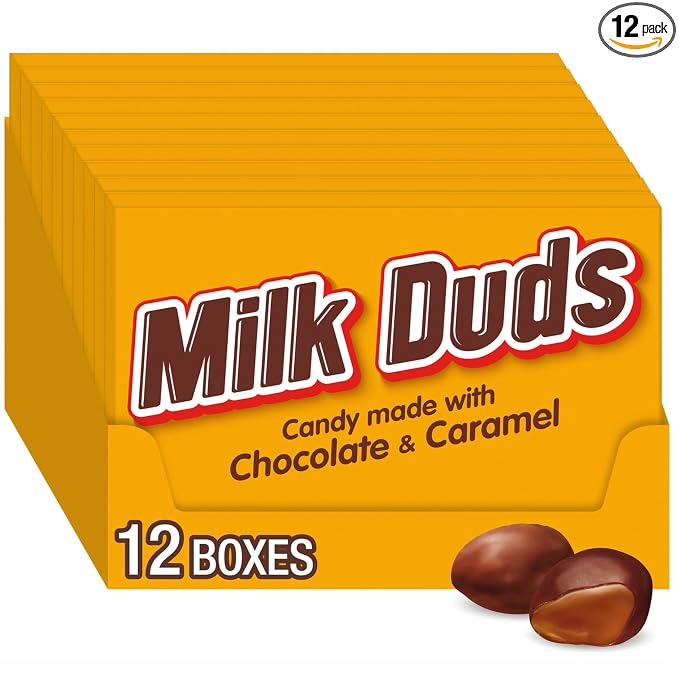 MILK DUDS chocolate and caramel candy theater box