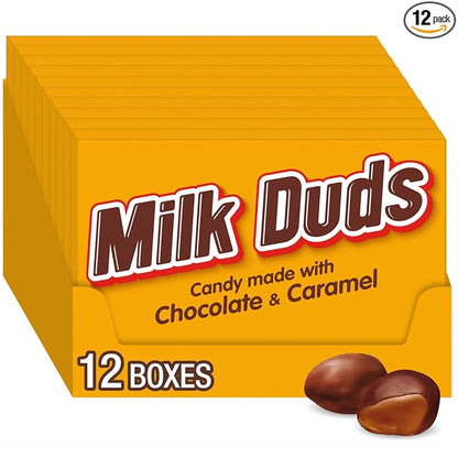 MILK DUDS chocolate and caramel candy theater box