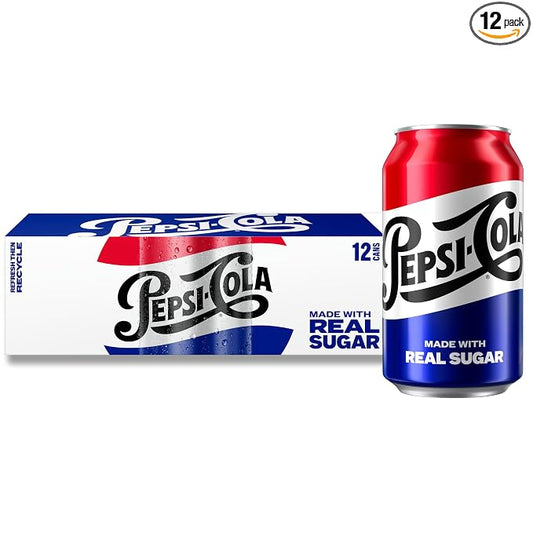 Pepsi Real Sugar Cola Soda Pop 12 pack cans