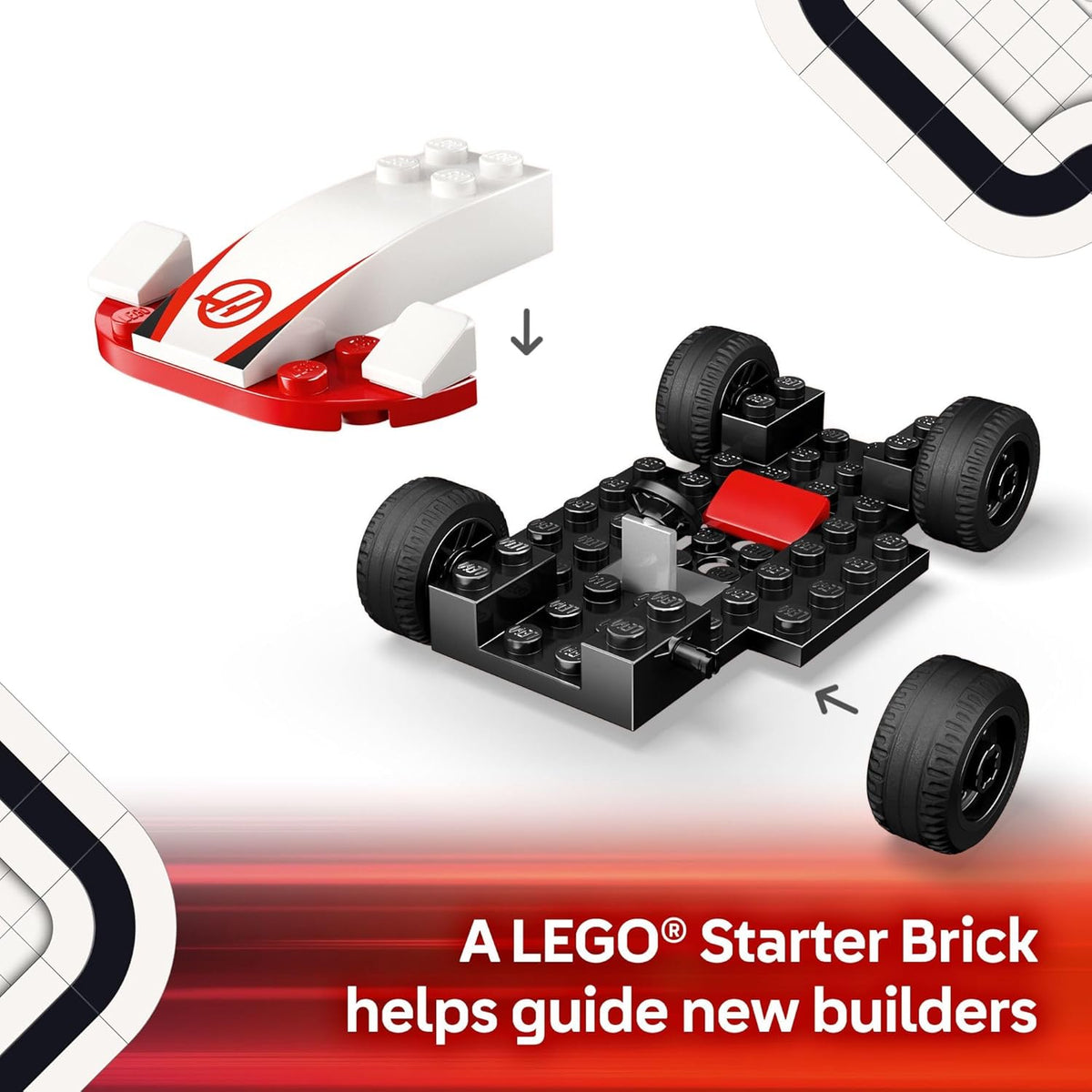 LEGO Haas F1 race car toy with slick tires