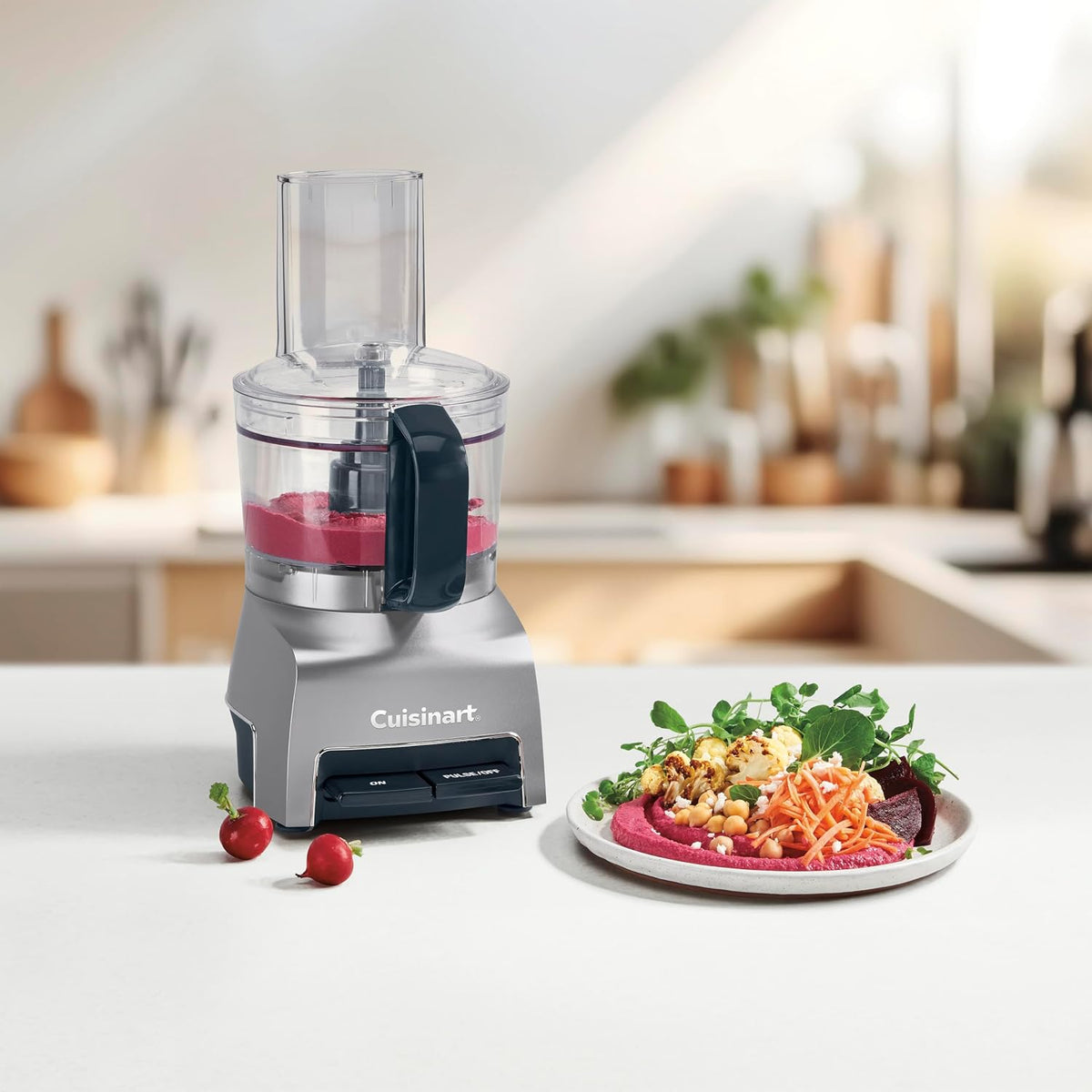 Silver compact food chopper for kitchen meal prep