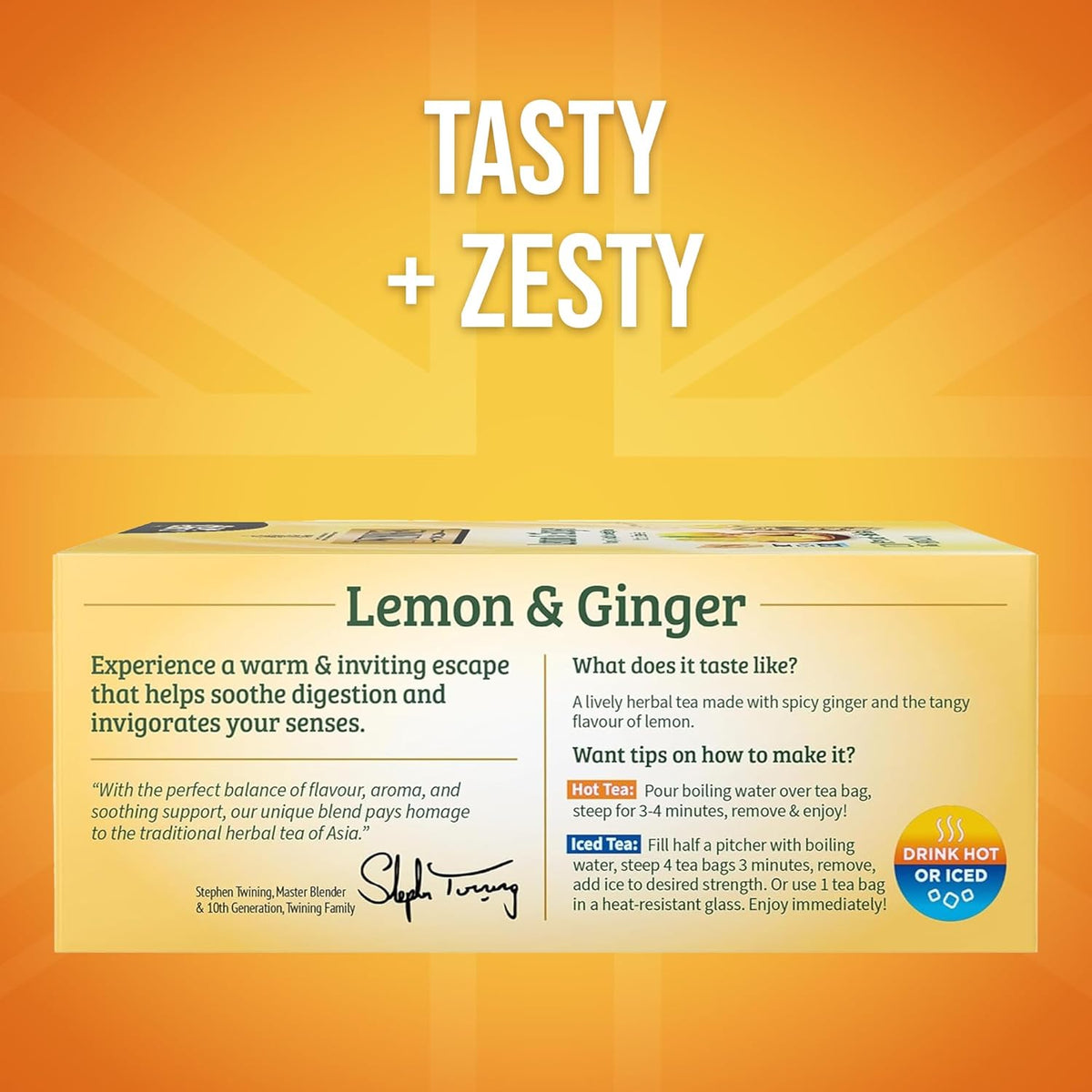 Lemon and ginger caffeine free herbal tea pack