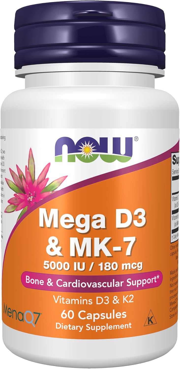 NOW Supplements D-3 and K-2 60 veg caps front label