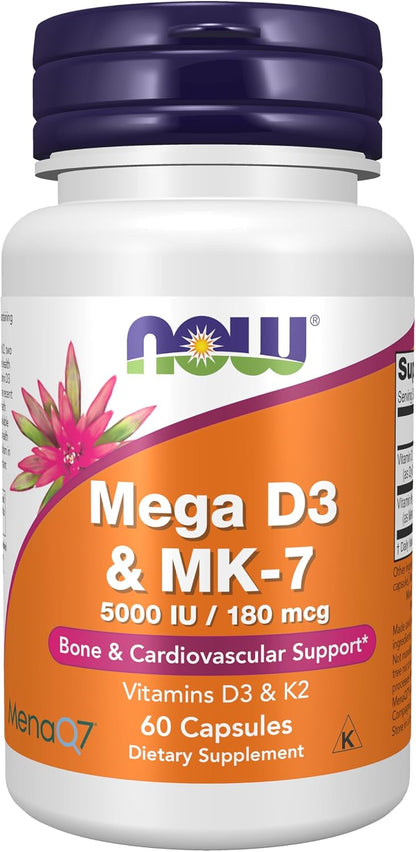 NOW Supplements D-3 and K-2 60 veg caps front label