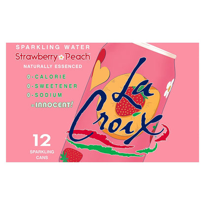 Pack of 12 La Croix Strawberry Peach carbonated water