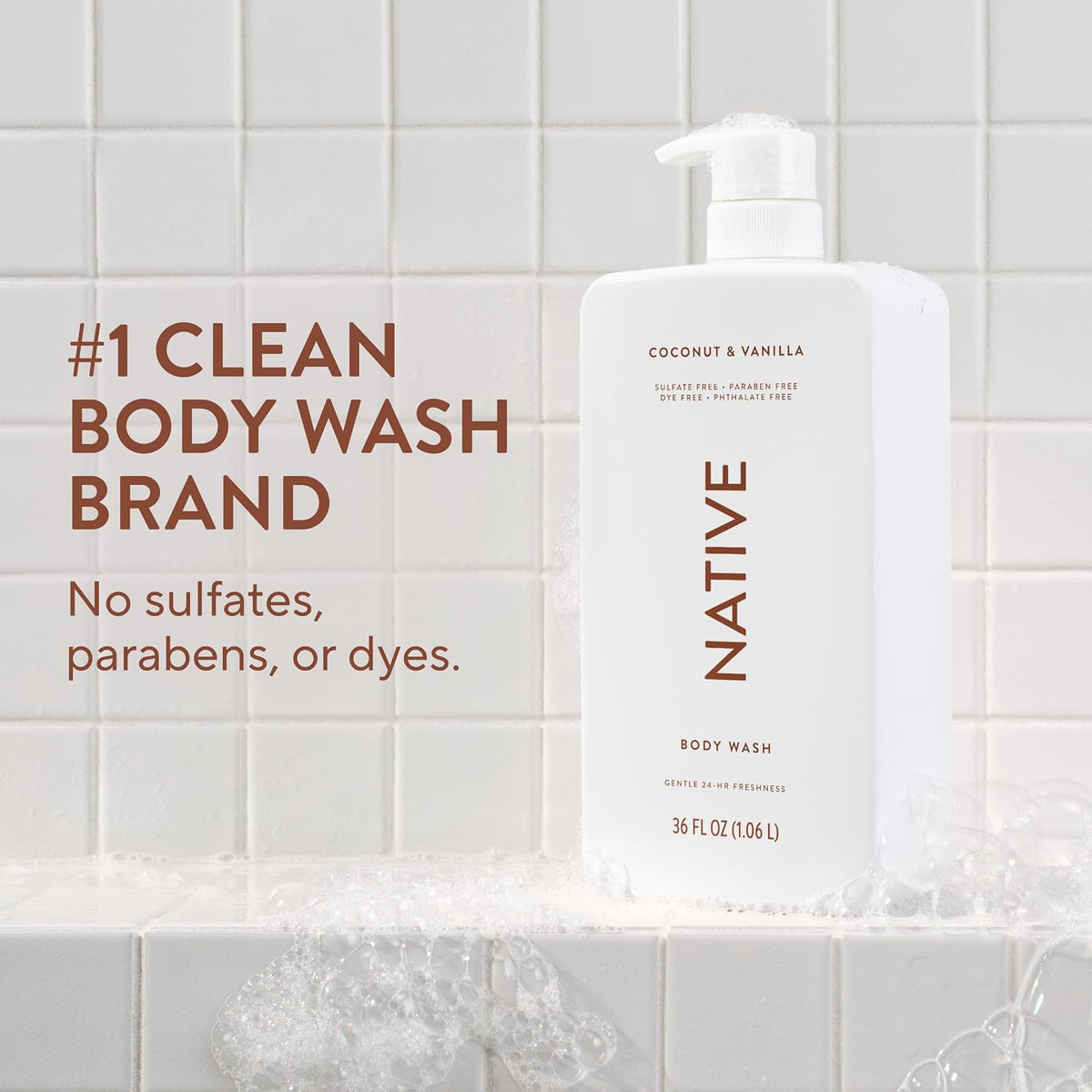 Native 36 oz body wash with convenient pump dispenser