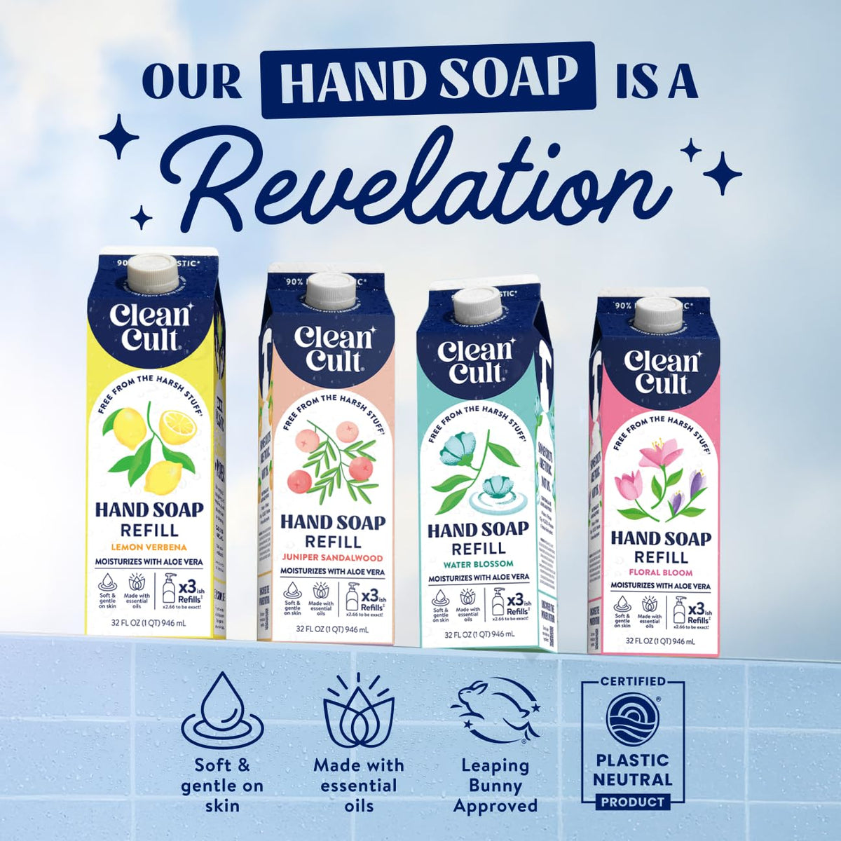 Cleancult Juniper Sandalwood hand soap refill three-pack