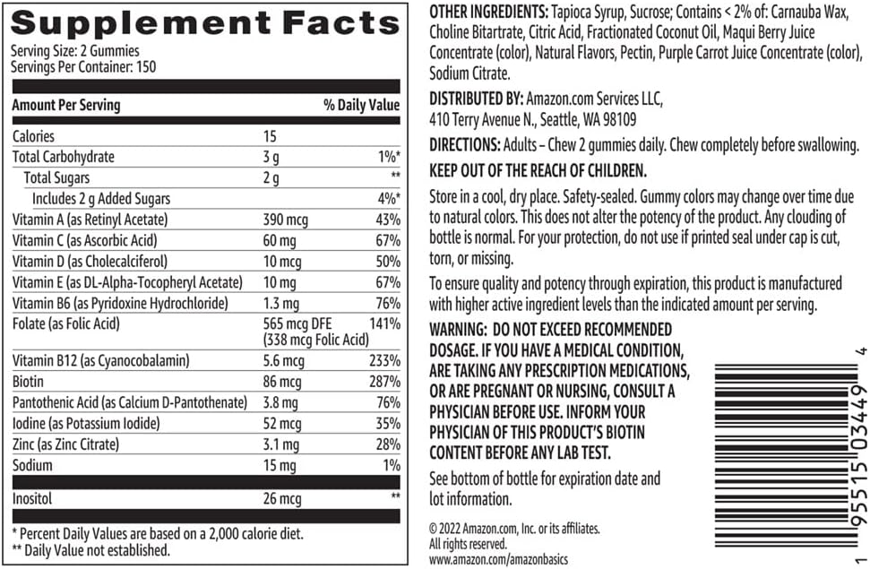 Amazon Basics daily multivitamin gummies supplement