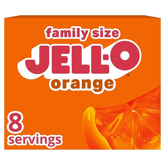Jell-O orange gelatin dessert mix family size box