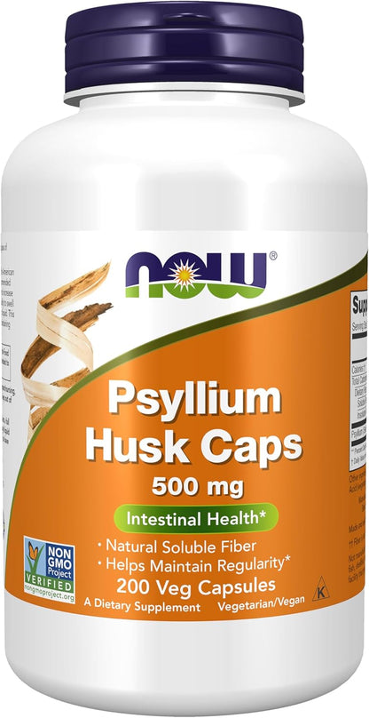 NOW Psyllium Husk Caps 200 veg caps front label