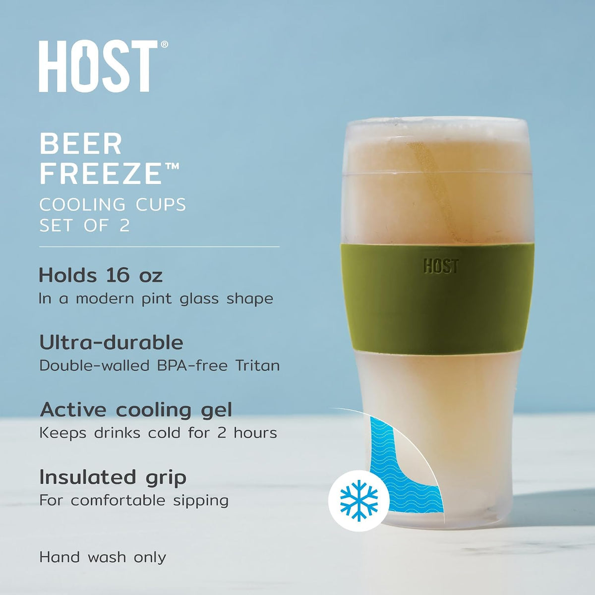 Olive frozen beer mugs for outdoor entertaining