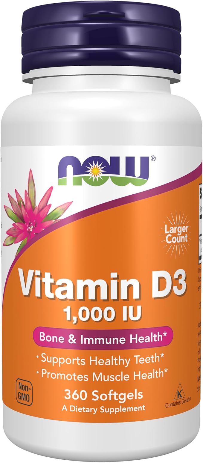 NOW Vitamin D-3 1000 IU 360 softgels bottle