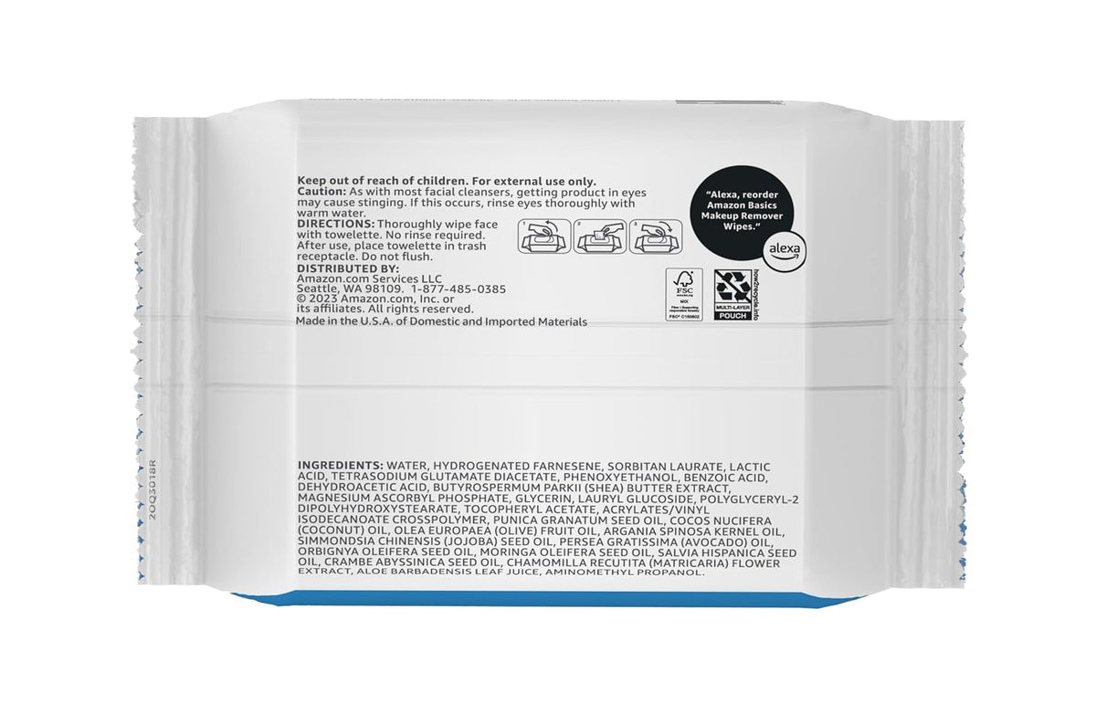 Amazon Basics gentle makeup remover wipes in resealable pack