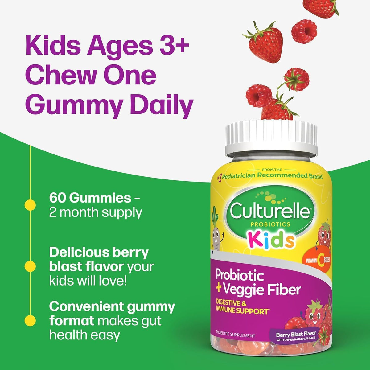Berry flavored kids probiotic fiber gummies packaging
