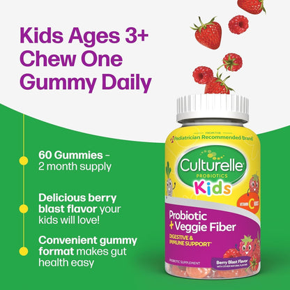 Berry flavored kids probiotic fiber gummies packaging