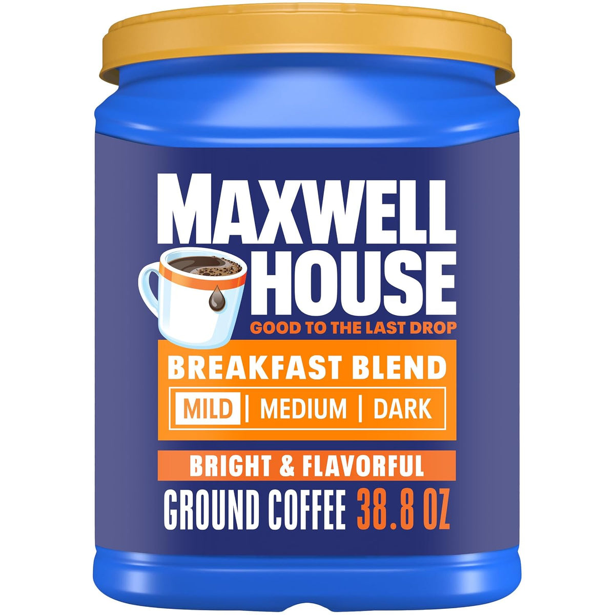 Maxwell House mild roast ground coffee canister front view