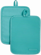 KitchenAid Aqua Sky ribbed silicone pot holder set