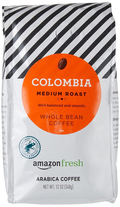 12 ounce Amazon Fresh whole bean coffee package