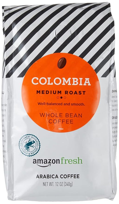 Amazon Fresh Colombia medium roast whole bean coffee bag